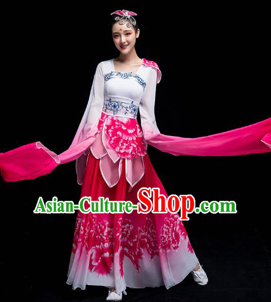 Chinese Traditional Umbrella Dance Outfits Classical Dance Clothing Wide Sleeve Dance Performance Rosy Dress
