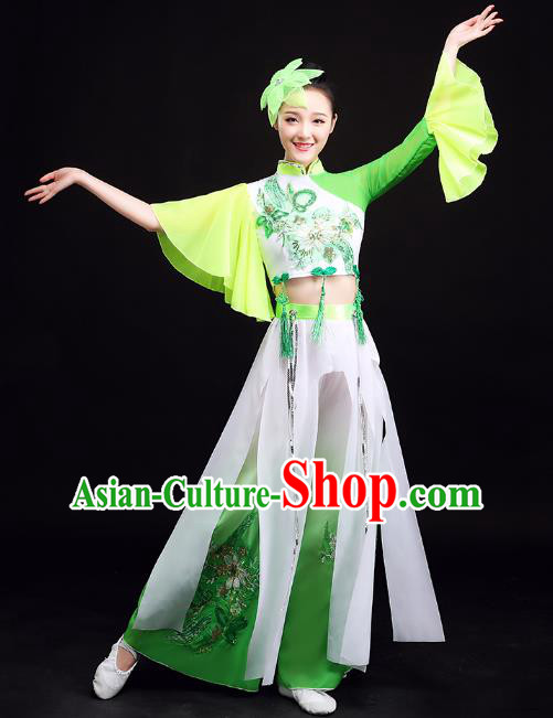 China Yangko Dance Mandarin Sleeve Green Uniforms Folk Dance Clothing Fan Dance Group Dance Costume