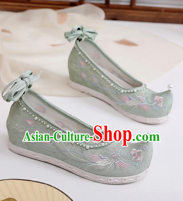 China Hanfu Shoes Traditional Ming Dynasty Princess Shoes Embroidered Green Cloth Shoes