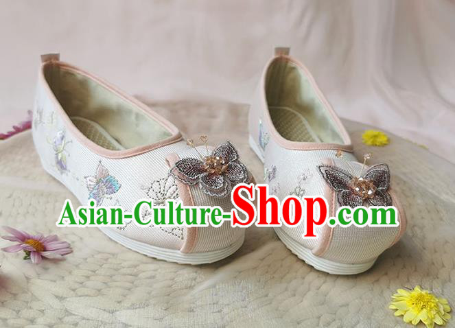 Chinese Classical Hanfu Butterfly Shoes National Folk Dance Shoes Traditional Embroidered Pink Cloth Shoes