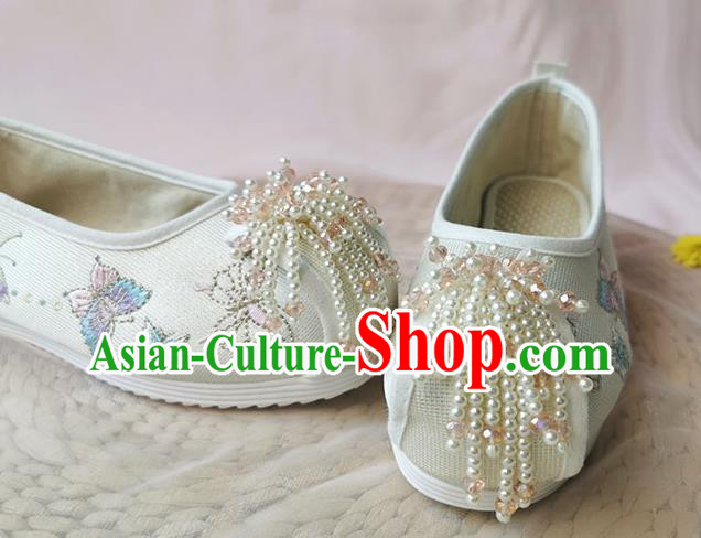 Chinese Traditional Embroidered Shoes National Folk Dance Shoes Classical Hanfu Beads Tassel Shoes