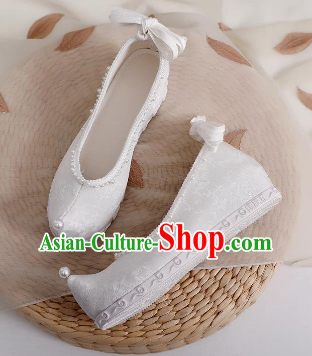 China Classical Dance Shoes Handmade White Cloth Shoes Ancient Princess Bow Shoes