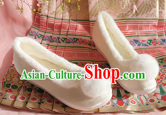 China Ancient Fairy Shoes Traditional Hanfu Beige Satin Shoes Ming Dynasty Princess Shoes