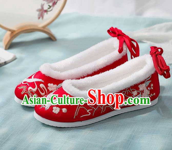 Chinese Wedding Xiuhe Suit Red Shoes Embroidered Shoes National Woman Winter Shoes Traditional Hanfu Shoes