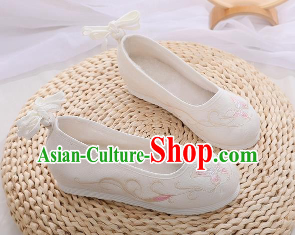 Chinese National White Cloth Shoes Traditional Folk Dance Shoes Woman Embroidered Butterfly Shoes