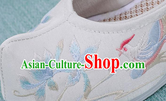 China Ancient Princess Hanfu Shoes Classical Dance Bow Shoes Embroidered Phoenix White Cloth Shoes