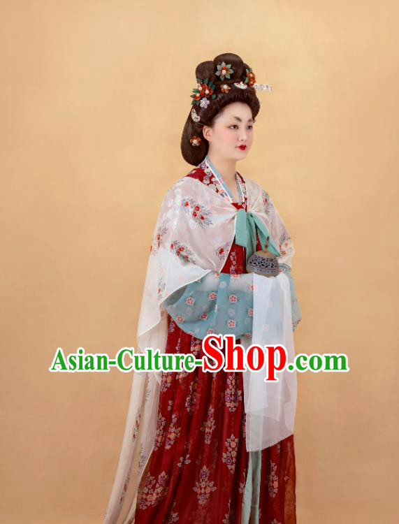China Ancient Royal Countess Red Hanfu Dress Traditional Tang Dynasty Noble Woman Historical Costumes