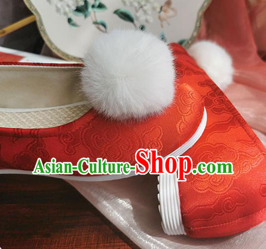 China Traditional Hanfu Shoes Handmade Ancient Jin Dynasty Princess Shoes Red Satin Shoes
