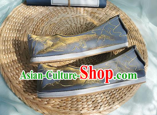 Chinese Traditional Embroidered Shoes Grey Cloth Shoes Ancient Swordsman Shoes