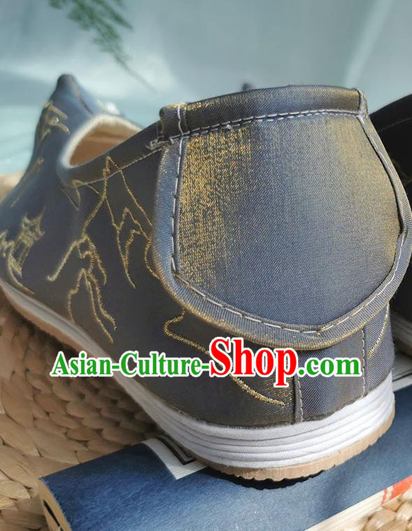 Chinese Traditional Embroidered Shoes Grey Cloth Shoes Ancient Swordsman Shoes