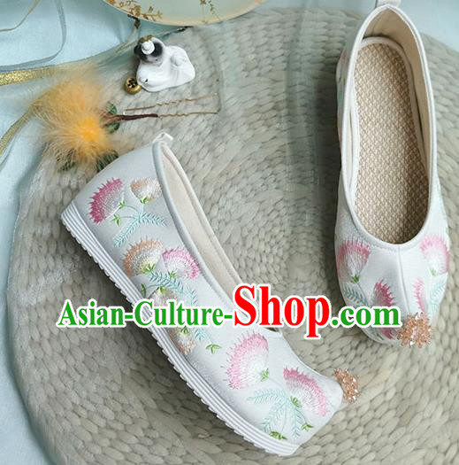 China Ancient Hanfu Shoes Classical White Embroidered Shoes Traditional Ming Dynasty Palace Lady Shoes