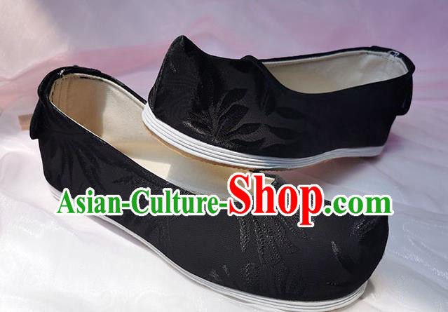Chinese Traditional Ming Dynasty Scholar Shoes Black Cloth Bow Shoes Ancient Swordsman Shoes