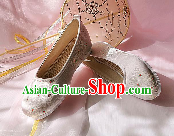 China Ancient Female Student Shoes Classical Pink Brocade Shoes Traditional Hanfu Embroidered Shoes
