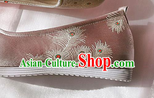 China Ancient Female Student Shoes Classical Pink Brocade Shoes Traditional Hanfu Embroidered Shoes