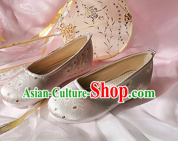 China Ancient Female Student Shoes Classical Pink Brocade Shoes Traditional Hanfu Embroidered Shoes