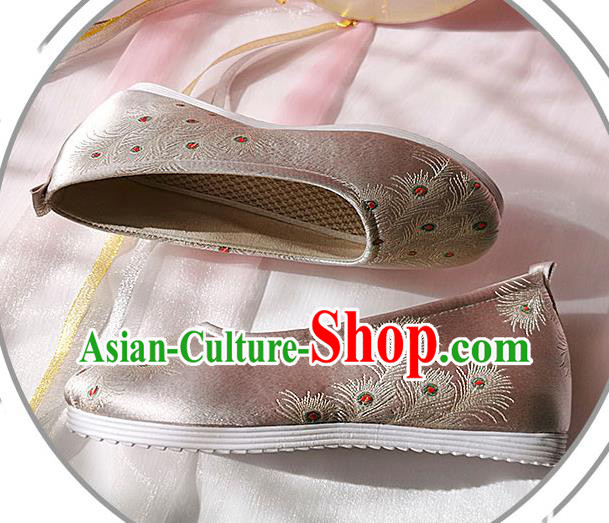 China Ancient Female Student Shoes Classical Pink Brocade Shoes Traditional Hanfu Embroidered Shoes