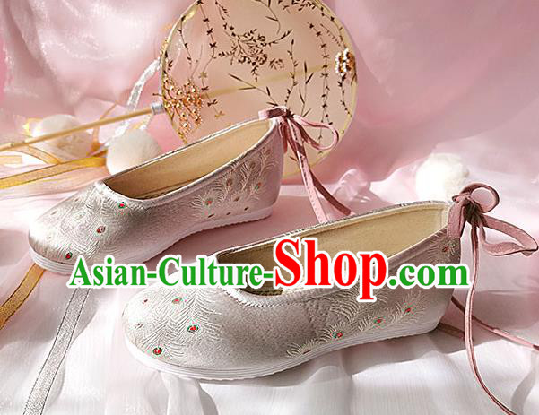 China Ancient Female Student Shoes Classical Pink Brocade Shoes Traditional Hanfu Embroidered Shoes
