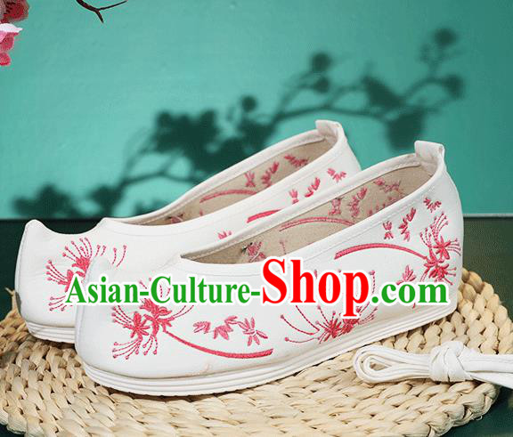 China Traditional Ming Dynasty Hanfu Shoes Princess Shoes Classical Embroidered Red Dandelion Shoes