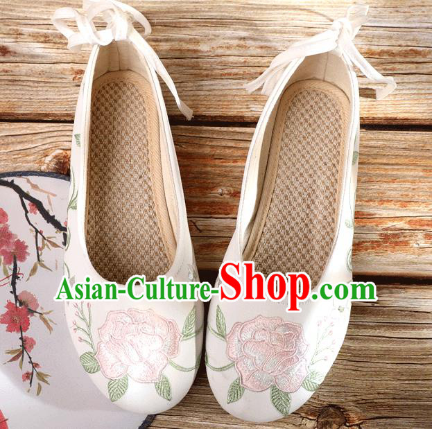 China Traditional Folk Dance Shoes Embroidery Peony Shoes National Female Shoes