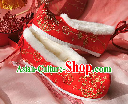 China Classical Xiuhe Wedding Shoes Traditional Hanfu Red Embroidered Shoes Ancient Bride Shoes