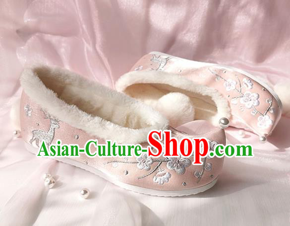China Ancient Princess Shoes Classical Cloth Shoes Traditional Hanfu Pink Embroidered Shoes