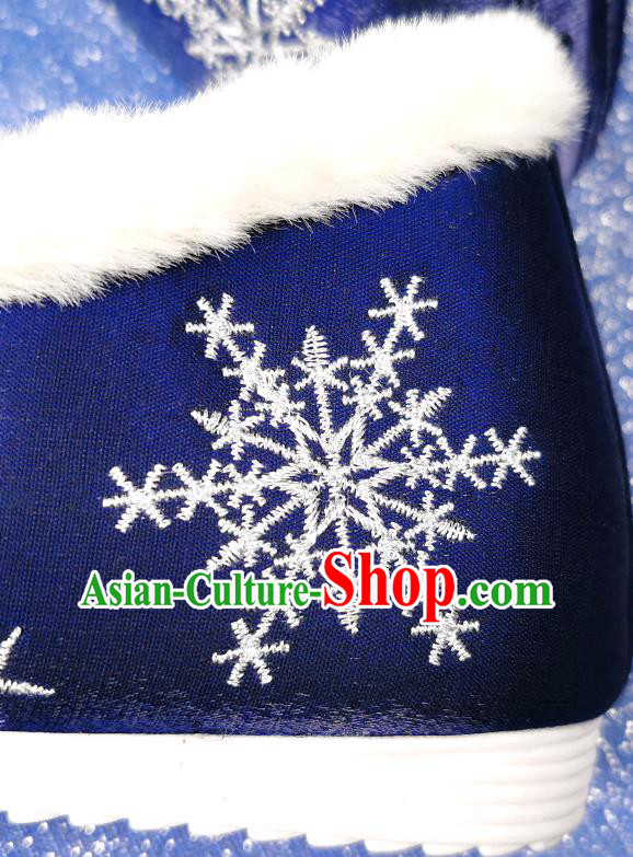 China Traditional Hanfu Embroidered Snowflake Shoes Ancient Princess Shoes Classical Royalblue Cloth Shoes