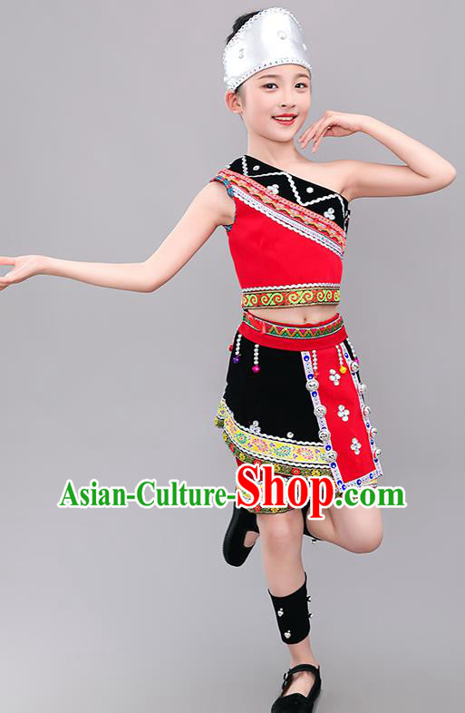 Chinese Children Day Performance Costumes Tujia Ethnic Folk Dance Clothing