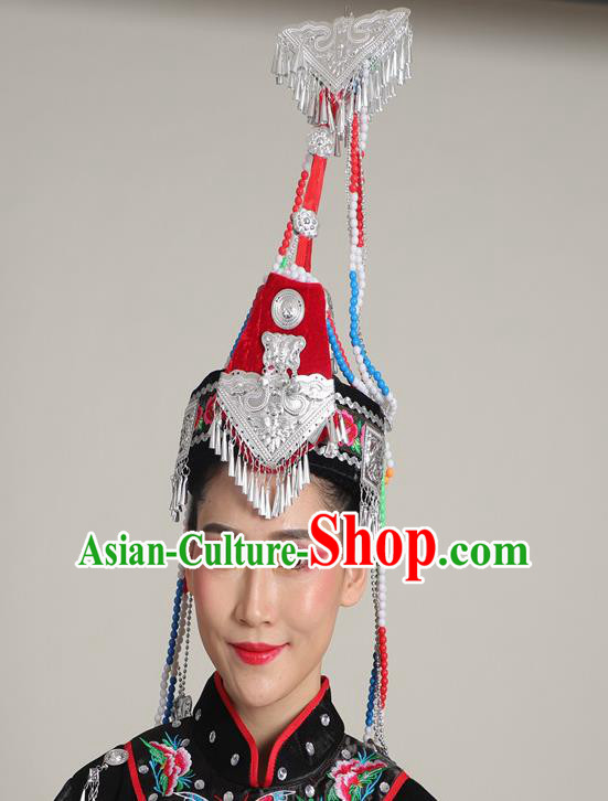 Chinese She Ethnic Folk Dance Headdress Traditional She Nationality Performance Tassel Hat