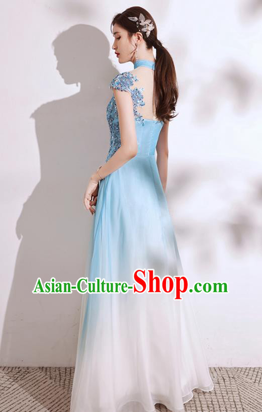 China Chorus Group Costumes Annual Meeting Compere Clothing Catwalks Blue Dress