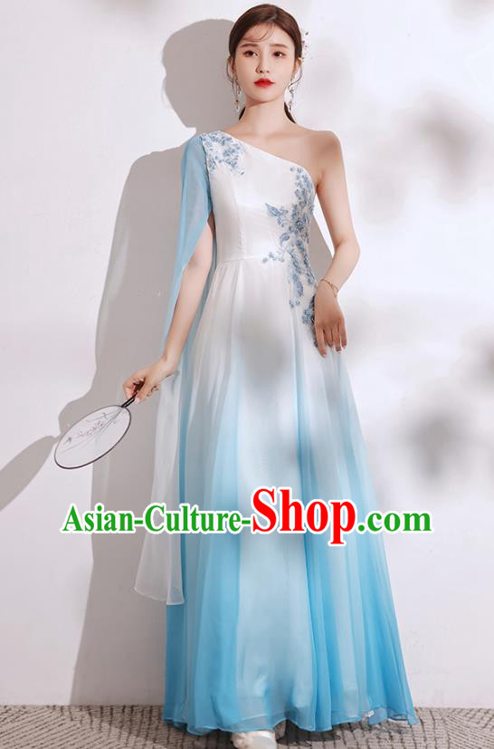 China Stage Performance Blue Dress Chorus Group Costumes Annual Meeting Compere Clothing