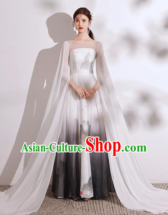 China Stage Show Ink Painting Full Dress Chorus Group Performance Costumes Annual Meeting Compere Clothing