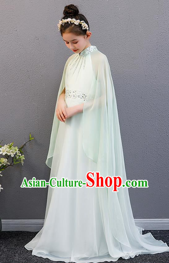 Top Grade Catwalks Light Green Cape Full Dress Children Stage Performance Costume Girl Chorus Group Fashion