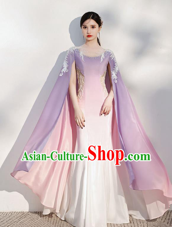 China Flowers Fairy Violet Full Dress Woman Chorus Costume Annual Meeting Compere Clothing