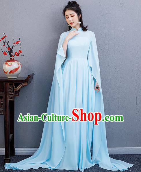 China Catwalks Clothing Classical Dance Blue Full Dress Woman Chorus Performance Costume