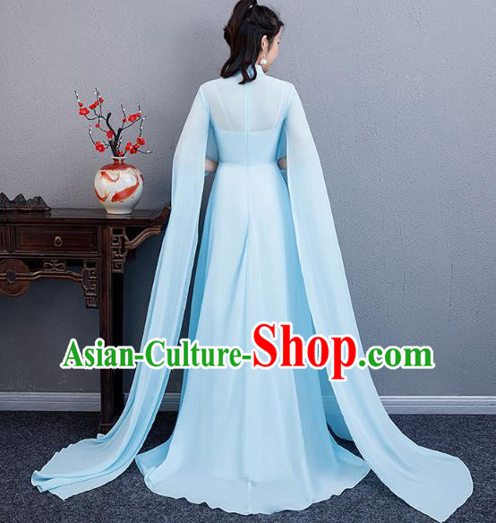 China Catwalks Clothing Classical Dance Blue Full Dress Woman Chorus Performance Costume