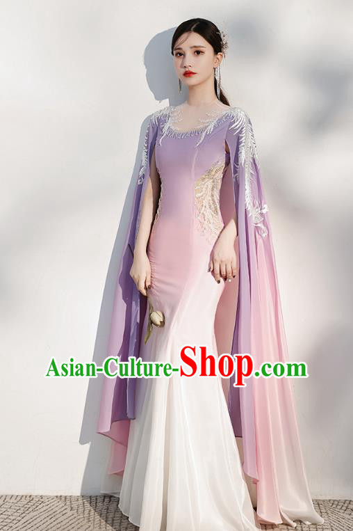 China Flowers Fairy Violet Full Dress Woman Chorus Costume Annual Meeting Compere Clothing
