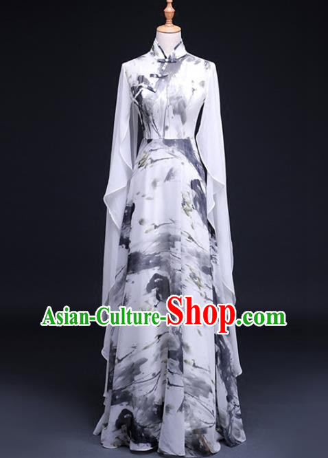 China Woman Classical Dance Costume Catwalks Performance Clothing Ink Painting Full Dress