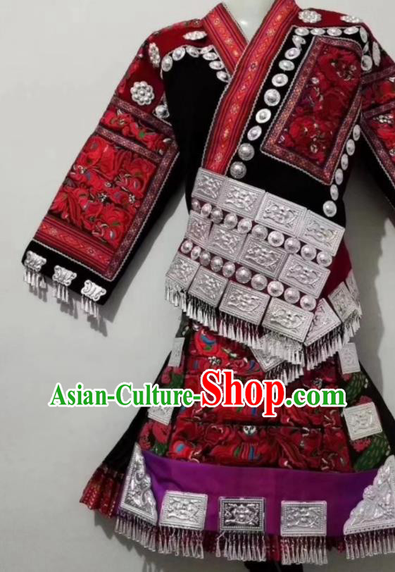 China Tujia Ethnic Performance Dress Miao Nationality Female Clothing Guizhou Minority Folk Dance Outfits