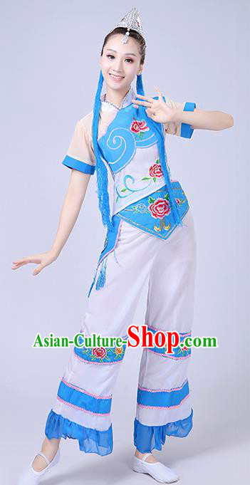 China Yi Ethnic Performance Outfits Xiangxi Minority Dress She Nationality Folk Dance Clothing and Hair Accessories