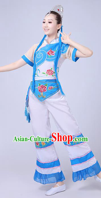 China Yi Ethnic Performance Outfits Xiangxi Minority Dress She Nationality Folk Dance Clothing and Hair Accessories