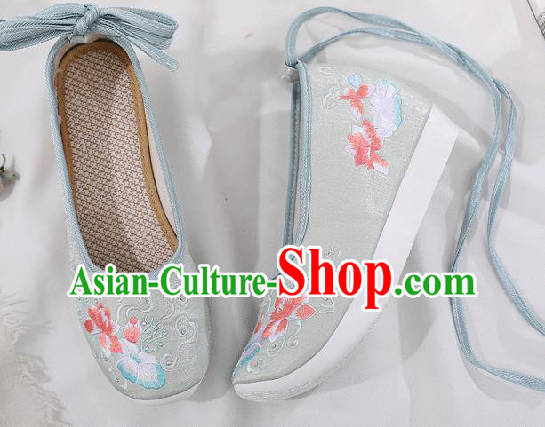 China Embroidered Light Green Cloth Shoes Traditional Shoes Folk Dance Platform Shoes