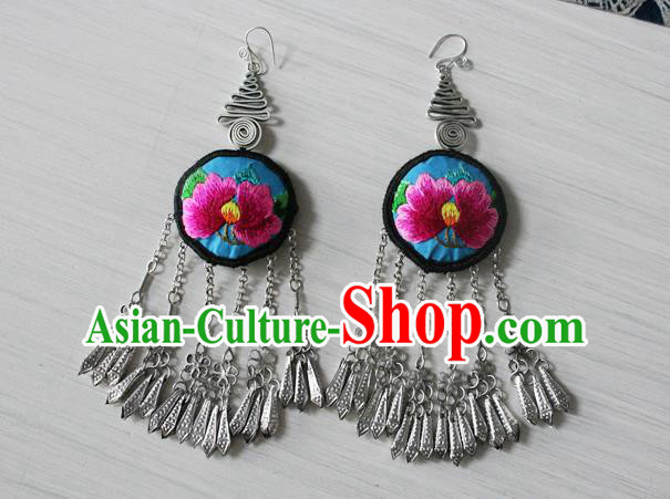 China National Cheongsam Ear Accessories Traditional Miao Nationality Ethnic Embroidered Peony Earrings