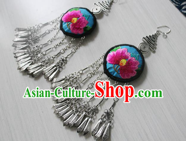 China National Cheongsam Ear Accessories Traditional Miao Nationality Ethnic Embroidered Peony Earrings