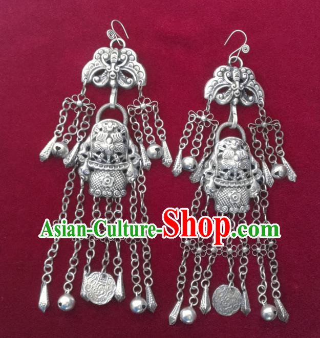 China National Yunnan Ethnic Folk Dance Earrings Traditional Cheongsam Silver Butterfly Ear Accessories