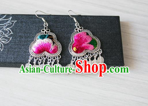 China Traditional Cheongsam Embroidered Ear Accessories National Guizhou Miao Silver Earrings