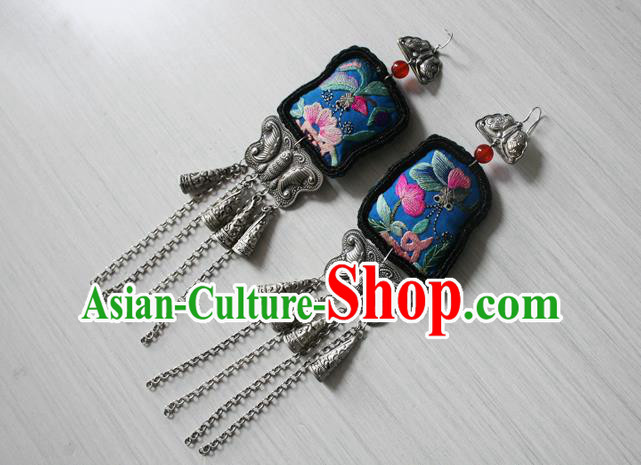 China National Guizhou Miao Silver Butterfly Tassel Earrings Traditional Cheongsam Embroidered Ear Jewelry