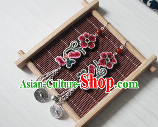China Guizhou Ethnic Miao Silver Earrings Traditional Cheongsam Embroidered Ear Accessoriesa
