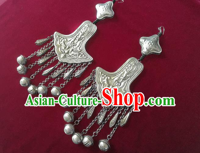 China Traditional Cheongsam Wedding Ear Accessories Ethnic Woman Silver Bells Tassel Earrings
