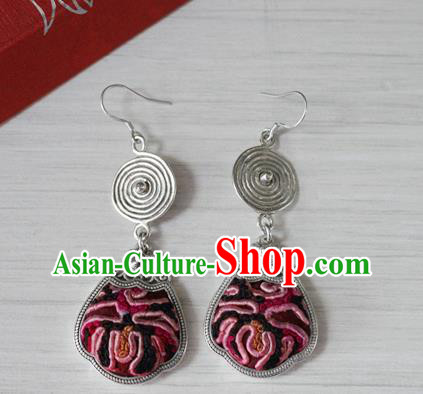 China Handmade Guizhou Hmong Ethnic Silver Earrings Traditional Miao Nationality Ear Accessories