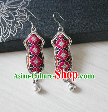 China Traditional Miao Nationality Silver Ear Accessories Handmade Guizhou Ethnic Embroidered Earrings